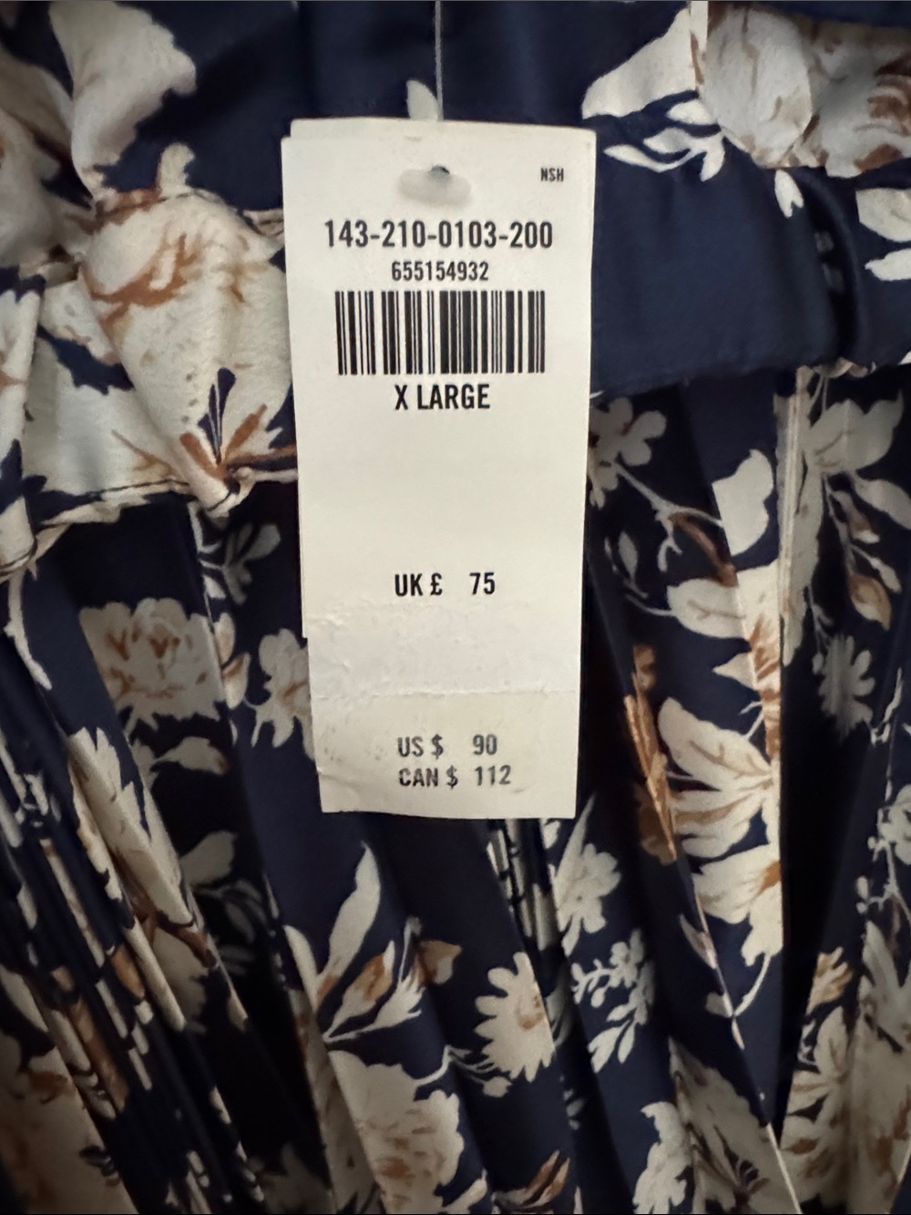 Abercrombie & Fitch Navy Floral Pleated Midi Skirt with Cream & Tan Blooms - Picture 2 of 3
